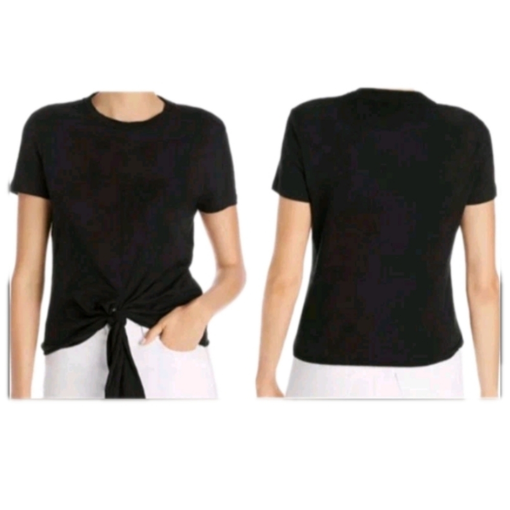 Theory Women's Tie Front Organic Cotton Tee In Black Size Large